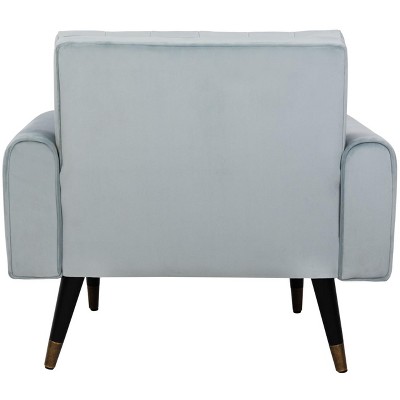 Slate Blue Velvet Tufted Accent Chair with Vintage Black Legs
