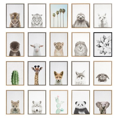 Natural Framed Canvas Deer Portrait for Kids Room