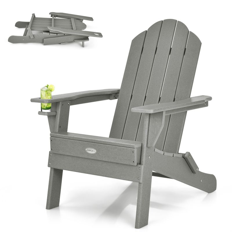 Tangkula Folding Adirondack Chair Outdoor Adirondack Chair Weather Resistant Lounger  for Backyard Porch Poolside Turquoise/Grey/White/Black, 1 of 9