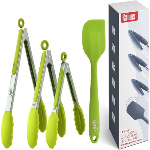 Kaluns Kitchen Tongs Set, Set Of Four 7,9, And 12 Inch Tong Plus Silicone  Spatula, Non-stick, Heat Resistant Serving Utensils, Green : Target