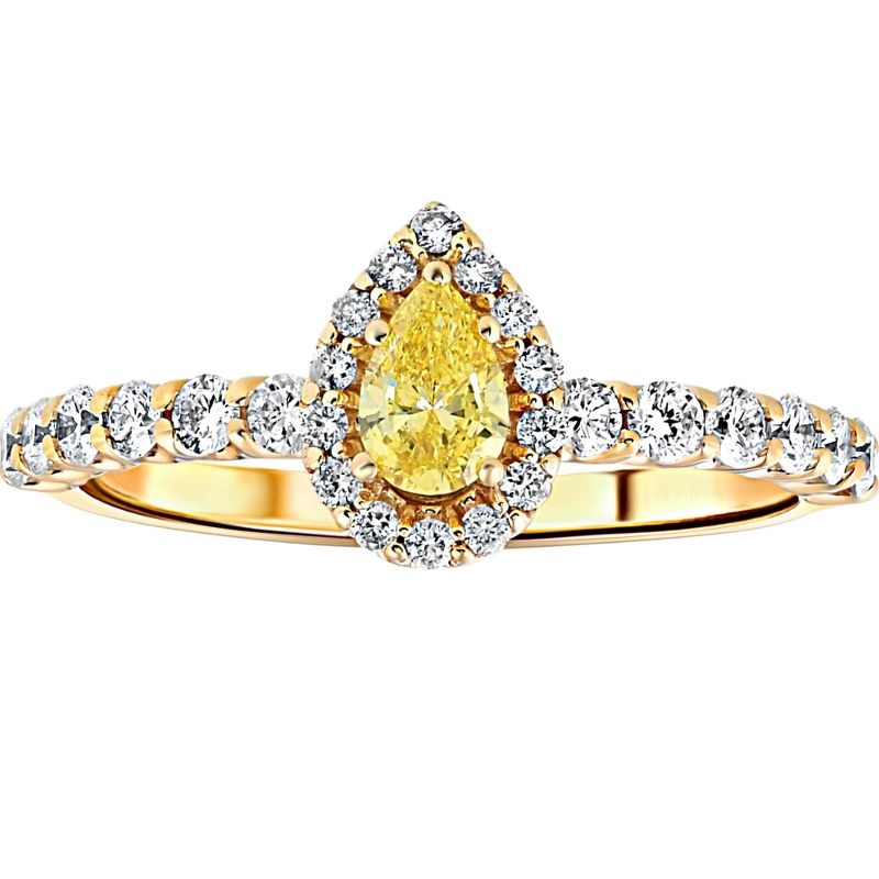 Pompeii3 3/4CT Fancy Yellow Pear Lab Created Diamond Halo Engagement Ring Yellow Gold, 4 of 6