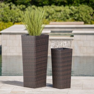 Okak Set of 2 Tall Wicker Planters Rattan Flower Pot 12x12x31.25 Inches and 9x9x23.62 Inches, Square Planters for Garden and Patio - 1 of 4