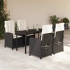 vidaXL 5 Piece Patio Dining Set Black Poly Rattan with Cushions - Adjustable Reclining Chairs, Tempered Glass Table - 2 of 4