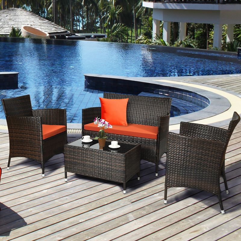 Costway 8PCS Rattan Patio Furniture Set Cushioned Sofa Chair Coffee Table Red\Brown\Turquoise, 2 of 11