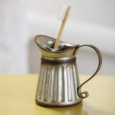 Lakeside Distressed Farmhouse Toothbrush Holder with Cream Pitcher Design