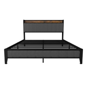 SEVOBAL Beds, Queen Size Platform Bed with Upholstered Headboard and Charging Station for Modern Bedroom, Grey, 62.99"*15.35"*5.91" - 1 of 4