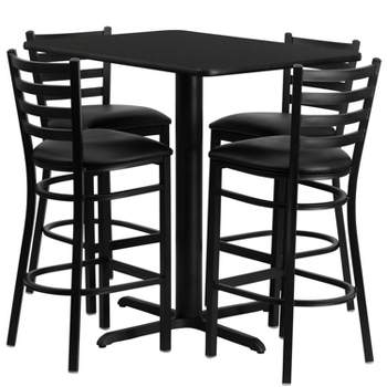 Flash Furniture 24''W x 42''L Rectangular Laminate Table Set with 4 Ladder Back Metal Barstools