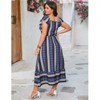 Clearlove Plus Size Women's Square Neck Shirred Floral Print Pocket Maxi Dress Casual Elegant Long Gown - 3 of 4