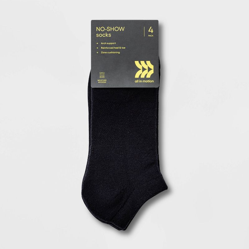 Women&#39;s Extended Size Cushioned 4pk No show Athletic Socks - All In Motion&#8482; Black 8-12, 3 of 5
