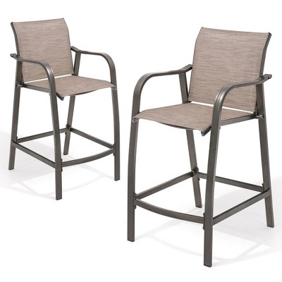 Crestlive Products Outdoor Aluminum Bar Stools Set of 2 Counter Height Bar Stool All-Weather Patio Furniture with Armrests