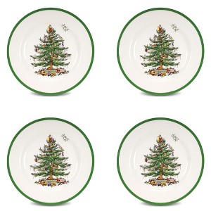 Spode Christmas Tree 10.5" Dinner Plate (Set of 4) - Festive Holiday Stoneware Plate with Christmas Tree & Green Borders, Microwave & Dishwasher Safe - 1 of 4