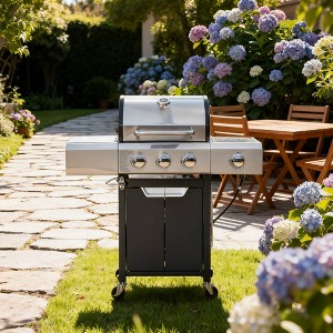 BAOURE 4 Burner Open-Cart Propane Gas Grill, Stainless Steel Outdoor BBQ with Electronic Ignition & Precision Temperature Control - 1 of 4
