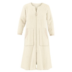 Collections Etc Textured Satiny Plush Zip Front Short Sleeve Robe - 1 of 4