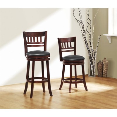 Cherry Wood Swivel Counter Stool with Black Faux Leather