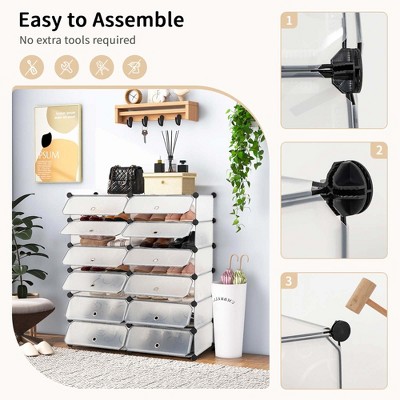 White Stackable 12-Cube Plastic Shoe Cabinet