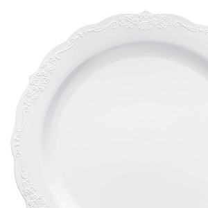 Smarty Had A Party 7.5" White with Silver Vintage Rim Round Disposable Plastic Appetizer/Salad Plates (120 Plates) - 1 of 4