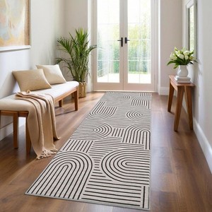 Abstract Washable Area Rug Non-Slip Throw Rug with Rubber Back, Low Pile Stain Resistant Boho Geometric Carpet for Living Room, Bedroom Dining Room - 1 of 4