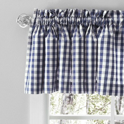 Ricardo Checkmate Rod Pocket Tailored Valance 100x15 Navy Blue : Target
