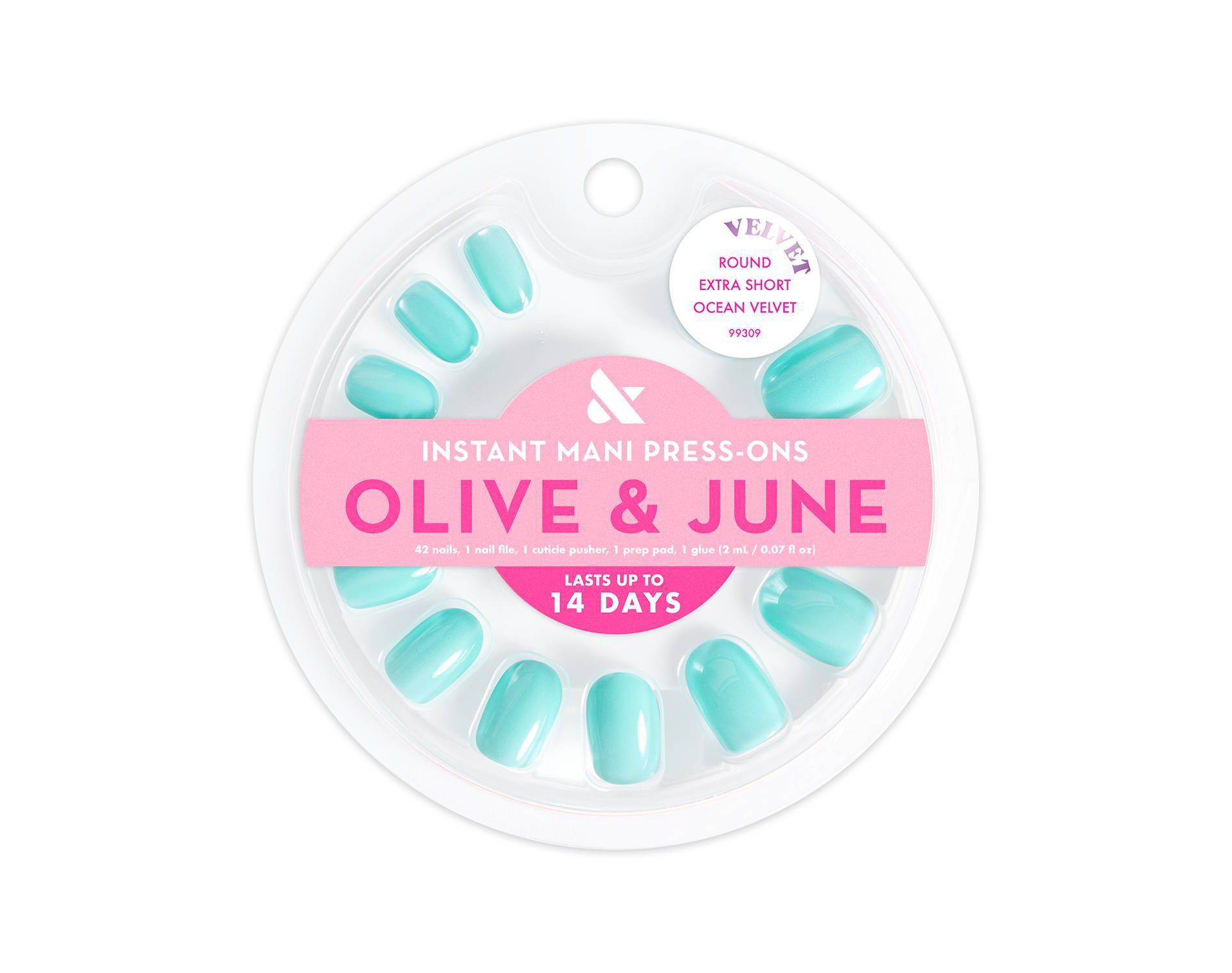 Olive & June Press-On Fake Nails - XS Round - Ocean Velvet - 42ct