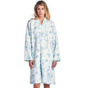 Casual Nights Women's Floral Print Zipper Front Quilted Robe - 1 of 4