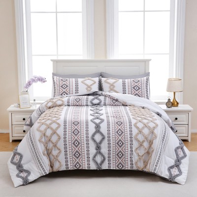 7-Piece Tufted Comforter Set Bed in a Bag – Boho Aztec Chic Bedding with Sheets & Pillowcases, Soft Lightweight Quilt