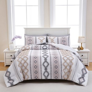 7-Piece Tufted Comforter Set Bed in a Bag – Boho Aztec Chic Bedding with Sheets & Pillowcases, Soft Lightweight Quilt - 1 of 4