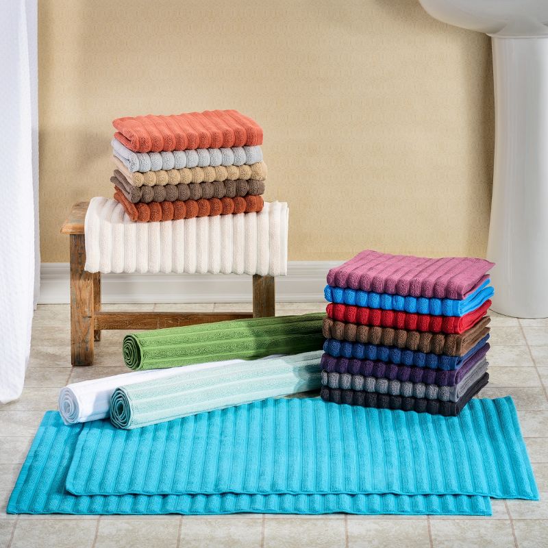 Classic Solid Eco-Friendly Modern Textured Premium Cotton Traditional 2-Piece Absorbent Bath Mat Set by Blue Nile Mills, 5 of 6