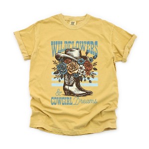 Simply Sage Market Women's Wildflowers Cowgirl Dreams Short Sleeve Garment Dyed Tee - 1 of 4