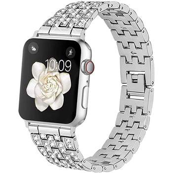 Worryfree Gadgets Metal Bling Fashion Band for Apple Watch 38/40/41mm, 42/44/45mm iWatch Band Series 8 7 6 5 4 3 2 1 & SE