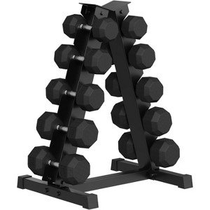 Premium Rubber Coated Hex Dumbbell Weight Set with Rack,Multiple Packages,350 lbs(5 pair) for Home Gym,Coated Hand Weights for Strength Training - 1 of 4