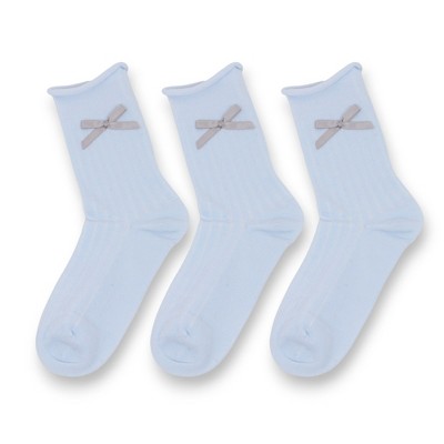 Anna-Kaci 3-Pack Women's Cotton Crew Socks with Embroidered Bows and Cute Style
