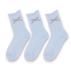Anna-Kaci 3-Pack Women's Cotton Crew Socks with Embroidered Bows and Cute Style - 1 of 4