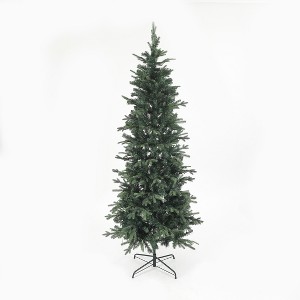 LuxenHome 7.1Ft Christmas Tree, Pre-Lit Tall Slim Fir Artificial Christmas Tree with Metal Stand, Skinny Christmas Tree with LED Light Green - 1 of 4