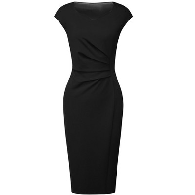 Hobemty Women's Sweetheart Neck Cap Sleeve Pleated Side Work Pencil Dresses