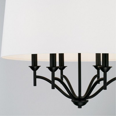 Peyton 6-Light Matte Black Pendant with White Fabric Shade
