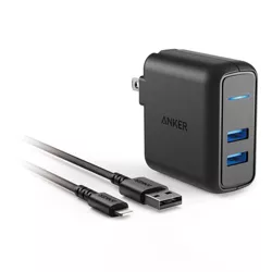 Anker 2-Port PowerPort 24W Wall Charger (with 3' PowerLine Select+ Lightning to USB-A Cable) - Black