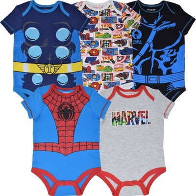 Image of Marvel Avengers Baby Boys 5 Pack Short-Sleeve Bodysuits 6-9 Months
