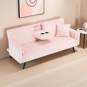 72.04" Corduroy 3-Seater Sofa with 1 Pillow, Retractable Cup Holders & Adjustable Backrest - 1 of 4