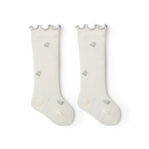 MyKids-Usa Baby Girl Solid Color Floral Embroidered Pattern Breathable Knee Socks - 1 of 4