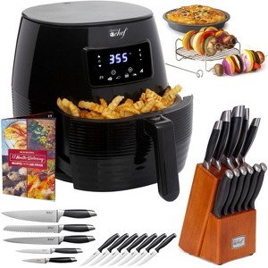 Deco Chef Digital 5.8QT Electric Air Fryer (Black) with Gourmet 12-Piece Knife Set - 1 of 4