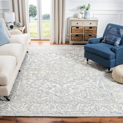 Ivory and Blue Hand-Tufted Wool 8' x 10' Area Rug