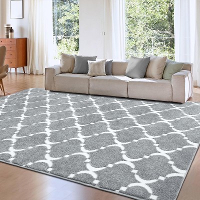4'x6' Geometric Pattern Living Room Rug, Fluffy Non-Slip Rug
