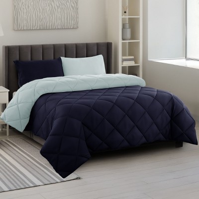 Reversible Comforter Set with Matching Pillowcases 3Pc Down Alternative Ultra Soft Solid Microfiber Comforters Durable Bedding - Lux Decor Collation