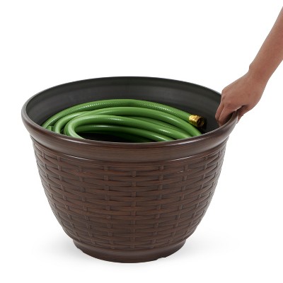 Bronze Wicker High-Density Resin Garden Hose Pot with Drainage