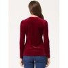 INSPIRE CHIC Women's Solid Round Neck Stretchy Long Sleeve Velvet Blouse - 4 of 4