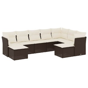 vidaXL 9 Piece Patio Sofa Set with Cushions - Brown and Cream Without Table - 1 of 4