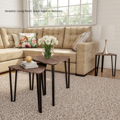 Triangular Nesting Tables Set with Wood and Metal