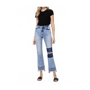 Women's High Rise Distressed Patched Crop Flare Jeans - FLYING MONKEY - 1 of 4