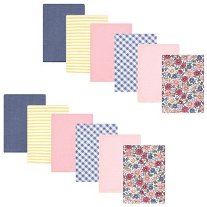 Hudson Baby Infant Girl Cotton Flannel Burp Cloths Bundle, Pink Blue Pretty Floral, One Size - 1 of 4