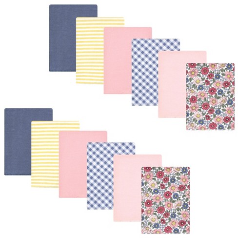 Hudson Baby Infant Girl Cotton Flannel Burp Cloths Bundle, Pink Blue Pretty Floral, One Size - image 1 of 4